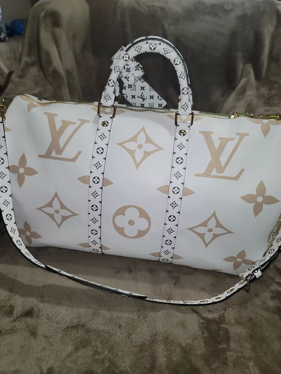 Louis Vuitton GIANT MONOGRAM Keepall 50 Bandouliere Khaki Green/Beige/White  BAG