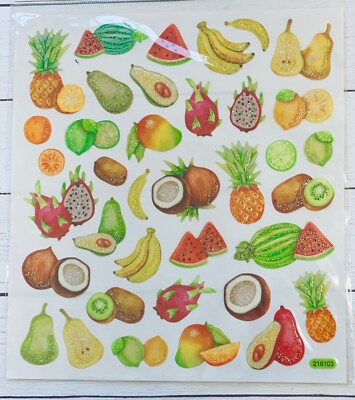 Watercolor Tropical Food  fruit Glitter Stickers Papercraft Party Craft Journal 