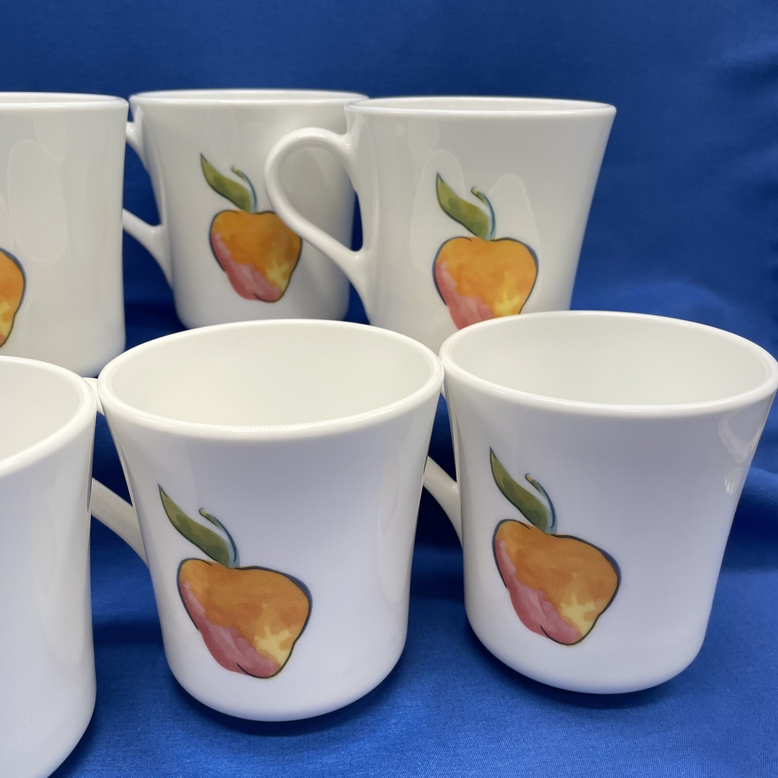 Corelle Corning Fruit Basket Cherry Apple Coffee Tea Mug Set Of 8 Vintage 8oz