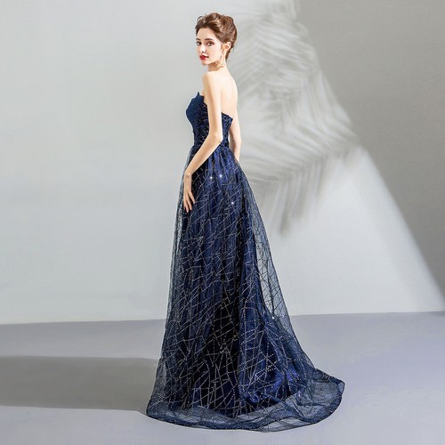 Women Sequins Long Evening Dress Rhinestone Sleeveless Ladies Party Prom Gown - Picture 6 of 9