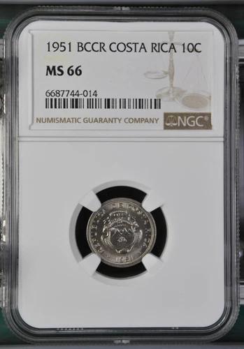 Costa Rica 10 Centimos 1951 BCCR NGC MS 66