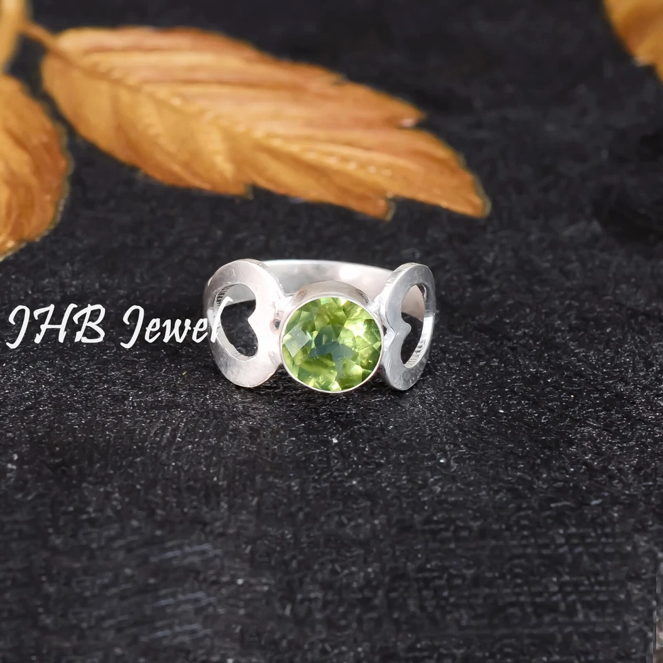 Faceted Peridot Gemstone 925 Sterling Silver Beauty Ring Best Design Jewelry - Image 3 of 4
