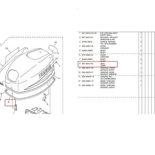 66T-42615-02 Rubber Seal For Yamaha Outboard Motor 40HP 66T-42615 66T426150100 - Picture 3 of 3