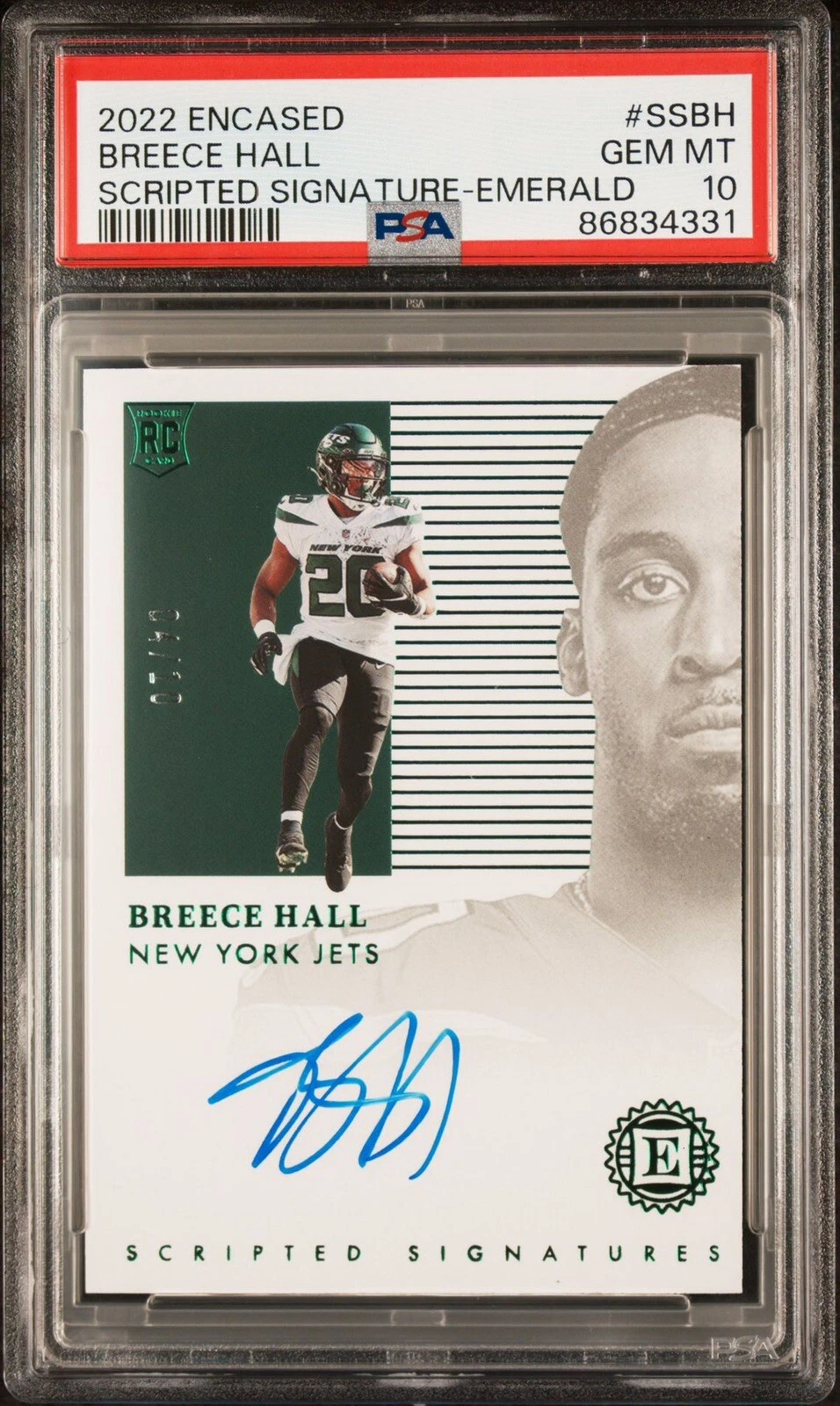 Breece Hall Panini Encased Scripted Signatures #SSBH Emerald