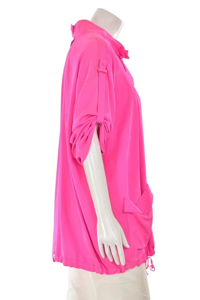 Chaqueta de paracaídas ligera St John Knits en seda elástica rosa intenso talla XL COMO ESTÁ Foto 4 de 4