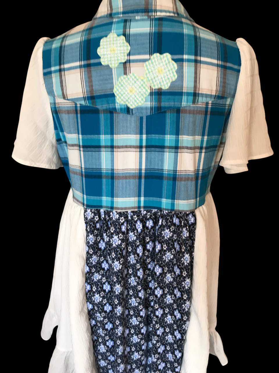 Upcycled Boho Patchwork Tunic, Ruffled Hippie Blo… - image 8