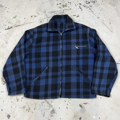 Vintage 40s 50s Canadian Blue Plaid Cropped Jacket Mens XL