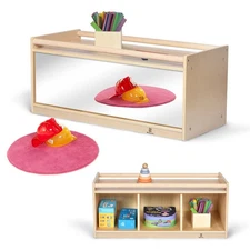 Storage w/Mirror Back, Baby Preschool and Daycare Cubbies w/ 2 Top Holding Ha...