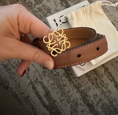 LOEWE Women s Brown Skinny Fashion Belt Anagram Logo Buckle Adjustable Sz 80