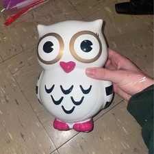 Pink, Black, and White Ceramic Owl Bank with Stopper