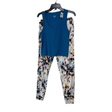 JENNI PAJAMA LOUNGE SLEEP SET TEAL RIBBED TANK TOP  TIE-DYE JOGGER PANT MEDIUM