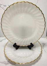 Dinner Plates Anchor Hocking Fire King White Gold Rim - Set of 2