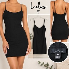 Lulus Simply Sultry Black Ribbed Bodycon Dress Medium- Adjustable Straps