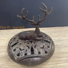 Antique bronze collection incense burner, deer Xiangyun hollow cover