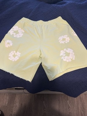 DENIM TEARS Cotton Wreath Sweatshorts Embroidered Floral Lime/White XXL