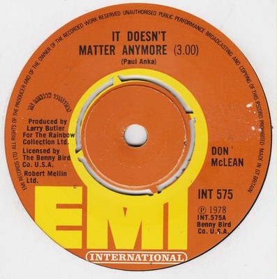 Don McLean - It Doesn't Matter Anymore - Used Vinyl Record 7 - Promo - G7700z