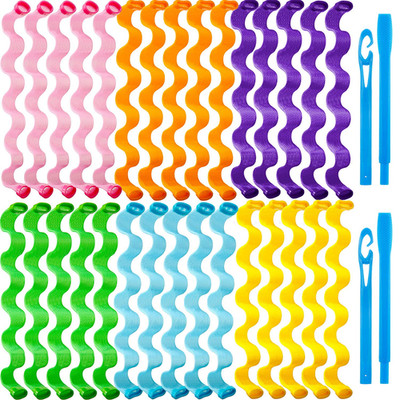 30 Pieces Heatless Waves Curlers Spiral Curls Styling Kit No Heat Hair Waver Spi