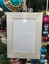 Pottery Barn White Rectangle Textured/Striped 2025 Christmas Frame Ornament NWT