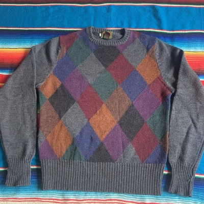 Vintage Boston Trader s Wool Sweater Men s Size Large Diamond Pattern Gray