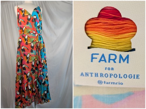 Farm Rio Anthropologie Midi Dress Wrap Sleeveless Tucan Tropical Birds