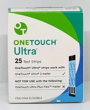One Touch Ultra Diabetic Blood Glucose Test Strips 25 Count New Exp. 11/30/2025