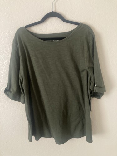 Chico’s Women’s Size Xxlarge(4) Olive Tab Elbow Sleeve Tee New With Tag