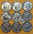Mercury Dimes Lot of 9 90% Silver - 1930's  [G]