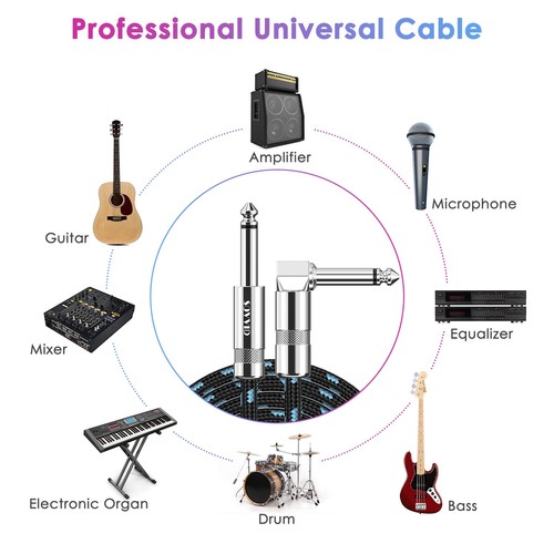 Sovvid 20FT Instrument Cable - Electric Guitar & Bass Guitar Cable with Right... - Picture 2 of 7
