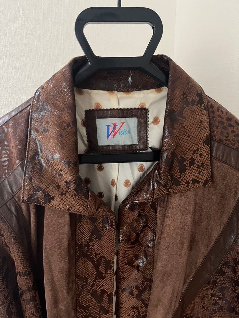 Vintage 80s Python Pattern Leather Coat Jacket Br… - image 4