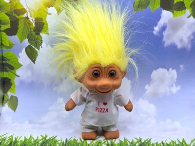 VINTAGE TROLL DOLL I HEART PIZZA OUTFIT YELLOW HAIR TNT 1991 4.5''T