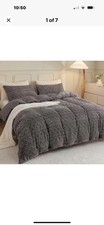 Fluffy Duvet Cover Queen Ultra Soft Fuzzy Duvet Cover 3 Piece Oeko-Tex Gray Read