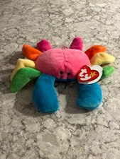 Ty Beanie Baby, Scuttle the crab, pink and blue base with multicolored claws