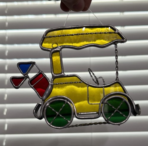 Carrello da golf vintage vetro colorato prendisole finestra decorazione da appendere sport stravagante - Foto 7 di 7