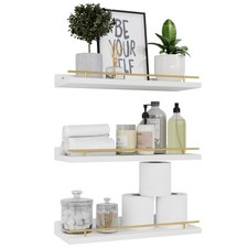 Floating Shelves for Wall Decor Set of 3, White and Gold
