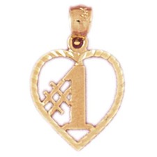 Number 1 Heart Charm Pendant 14k Gold