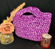 Small, handmade 100 cotton, purple crochet top handbag.