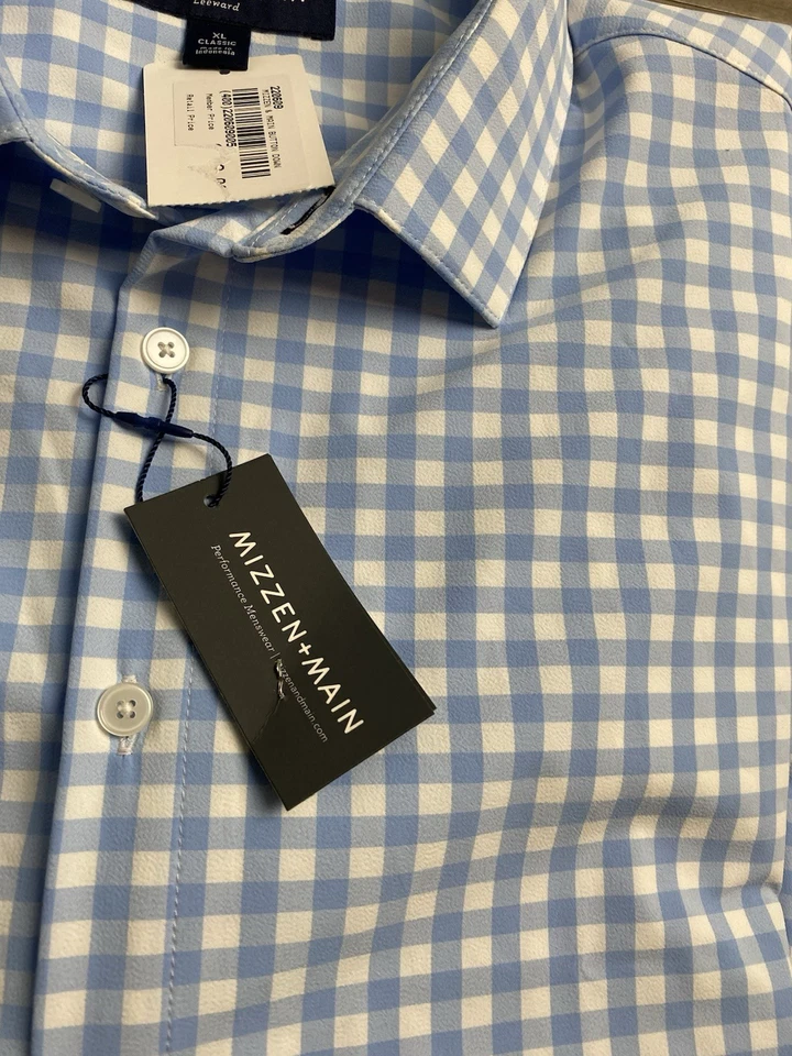 Mizzen+Main Shirt Mens Xl Classic Fit Blue White Gingham Dress Leeward Stretch - Image 2 of 4