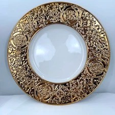 Villeroy & Boch 24K Gold Overlay Charger Plate Ornate Scroll Design 12.75”