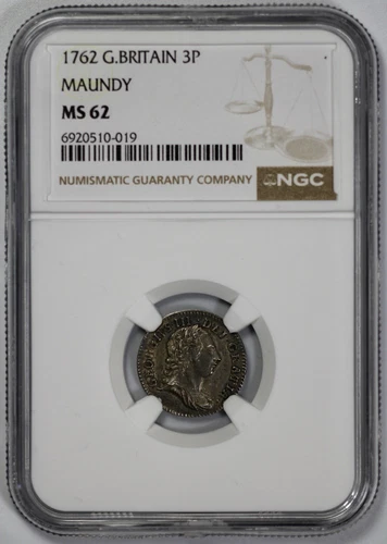 1762 Great Britain Maundy 3p Threepence NGC MS 62