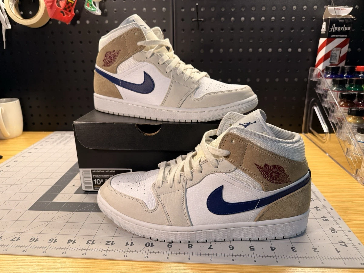 Jordan 1 Mid White Khaki Blue Void for Sale | Authenticity