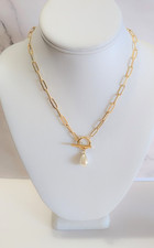 18K Gold Plated Stainless Steel Necklace with Pearl Pendant for Women