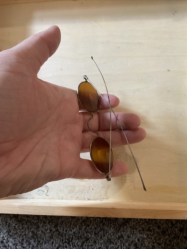 Antique Civil War Amber Sharp Shooter Pince Nez Sunglasses Orange Glasses W Case - Picture 5 of 10