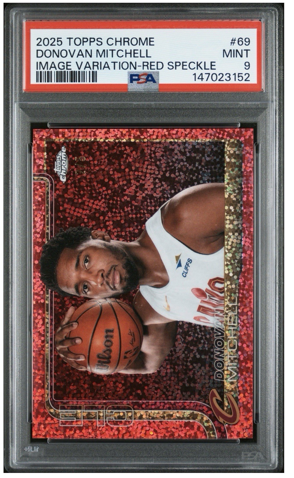 Topps 2025-26 Chrome Donovan Mitchell #69 Image Variation Red Speckle /5 PSA 9