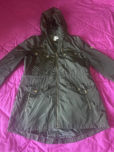 Giacca Anorak Michael Kors con Cappuccio Verde Oliva Impermeabile Foderata Chiusura Zip Taglia M
