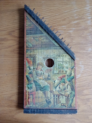 Alte Vintage Zither Schoßharfe Hackbrett Saite Instrument Spielzeug Schneewittchen & Zwerge