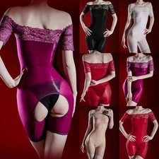 Oil Shiny Glossy Sheer Ultra Thin See Through Elastic Jumpsuit Bodysuit Leotard