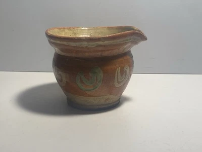 Antique Redware Cup With Green And Yellow Slip - Image 1 of 4