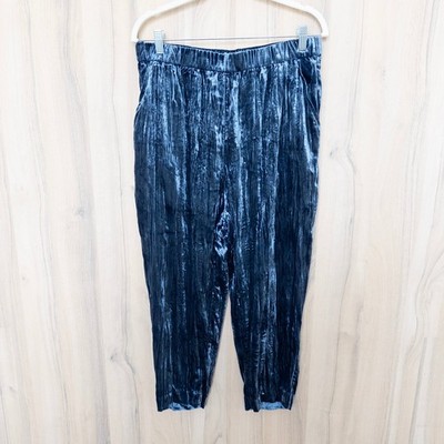Ett:twa Anthropologie Womens Velvet Pants MP Blue Elastic Waist Tapered Boho