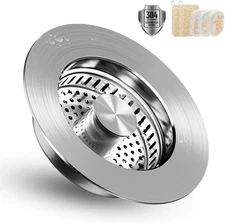 Upgraded 3 in 1 Kitchen Sink Drain Strainer & Stopper 304 Stainless Sliver 