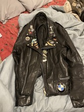 Black Leather Motorcycle Jacket Vintage 80s Size 46 USA Made